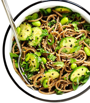 Cold Negi Salad with Cucumber and Soba Noodles